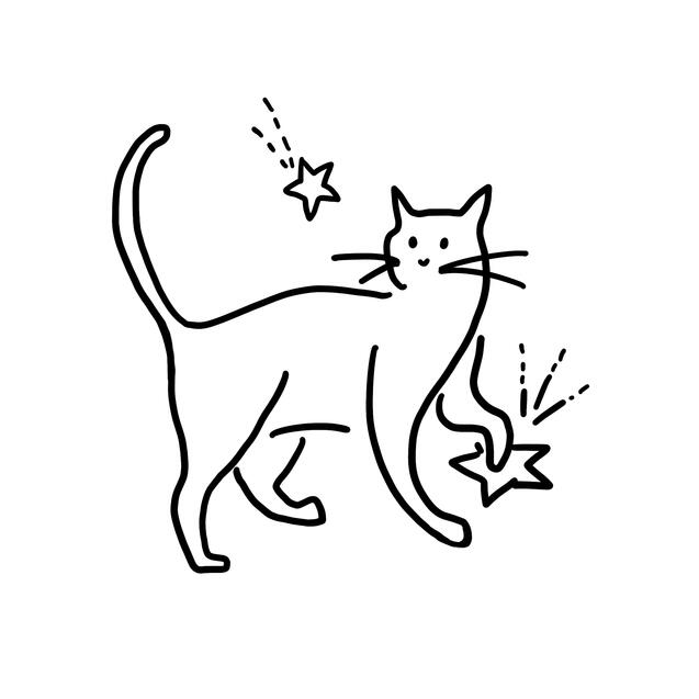 A tattoo design of a cat stepping on a fallen star.