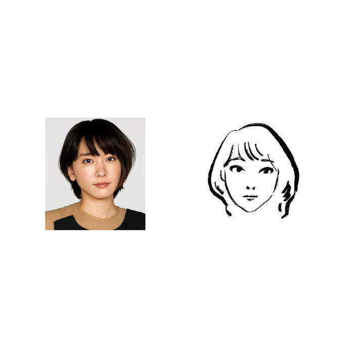 A reference image of Yui Aragaki beside a minimalist illustration.